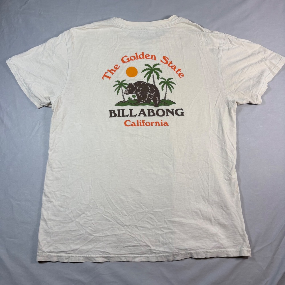 Billabong California The Golden State Graphic Tee Mens Large Cream Distressed